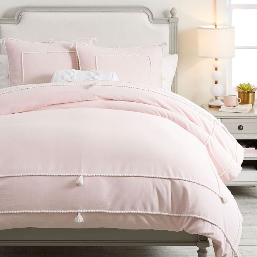 NWT Chambray Cotton Tassel Duvet Cover Blush Twin